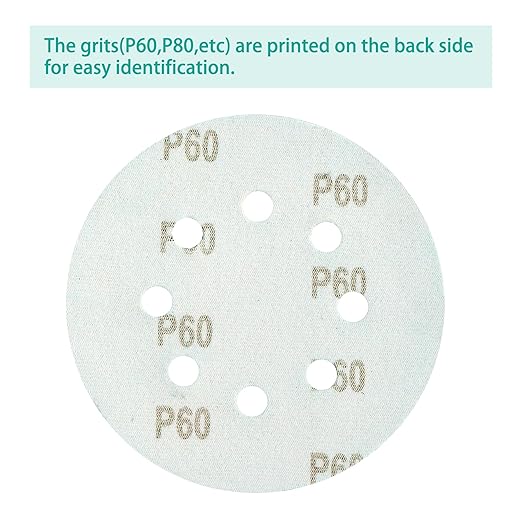 100PCS 60 Grit Premium Green Sanding Discs, 5-Inch 8-Hole Sandpaper for Random Orbital Sander