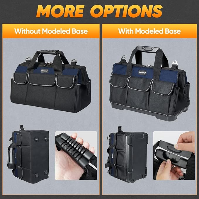 TICONN Heavy Duty Tool Bag with Multi-Pockets, Portable Tool Box Organizer Storage Bag, with Adjustable Shoulder Strap and Ergonomic Handle (Blue, 14" Standard Base)