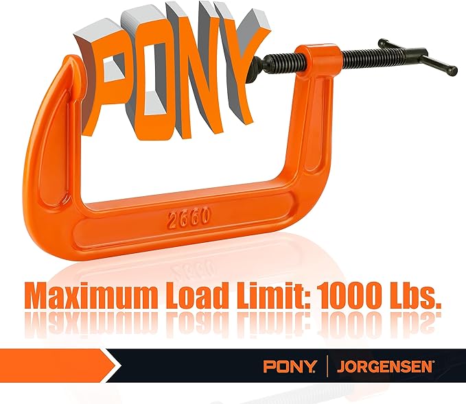 Pony 6-in C-Clamp Set, Clamps for Woodworking,1000lbs Load Limit, 2660 C-Clamp, Ideal for most DIY, Woodworking and Household Clamping Projects-2 Pack