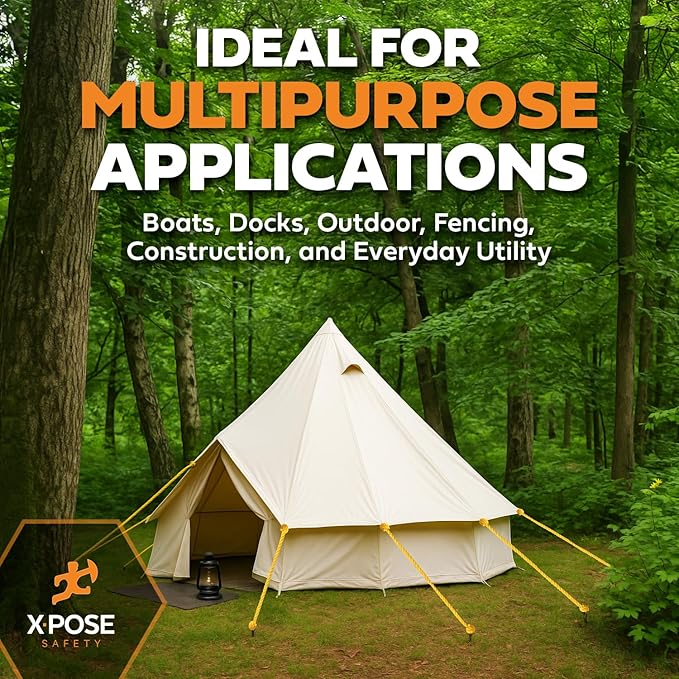 Yellow Twisted Polypropylene Rope, 1/4" Thickness x 600' Length Heavy Duty Poly Ropes for Outdoor and Marine Use, Yellow Rope for Visibility & Safety