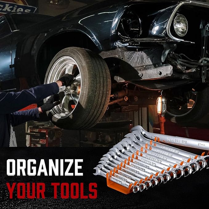 ALOANES 52-Slot Metal Wrench Organizer, Heavy Duty Wrench Organizer Tray for Tool Box, Fit SAE & Metric Wrench Storage, 4 Pack Wrench Holders(Orange)