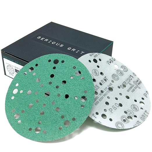 6-Inch 49-Hole 60 Grit Sanding Discs - Heavy-Duty Hook & Loop Film Discs - Sandpaper for Random Orbital Sanders - 25 Pack Box