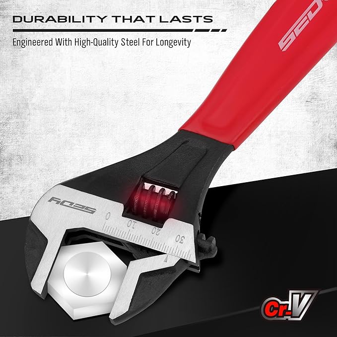 Adjustable Wrench Set Pipe Spanner: 6" 8" 10" Wide Jaw Black Oxide Wrench With Cushion Grip, Laser Marked Metric & SAE Scales, CR-V Steel for Professional