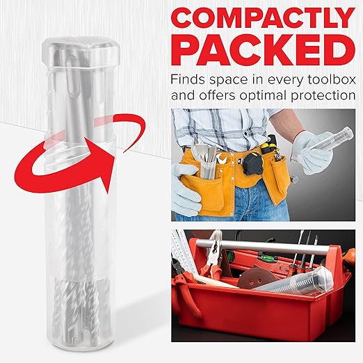 KSP-TEC® | Carbide - Cross Tipped SDS-Plus Rotary Hammer Drill and Chisle Bit Set with Storage Case for Masonry, Concrete, Brick, Stone