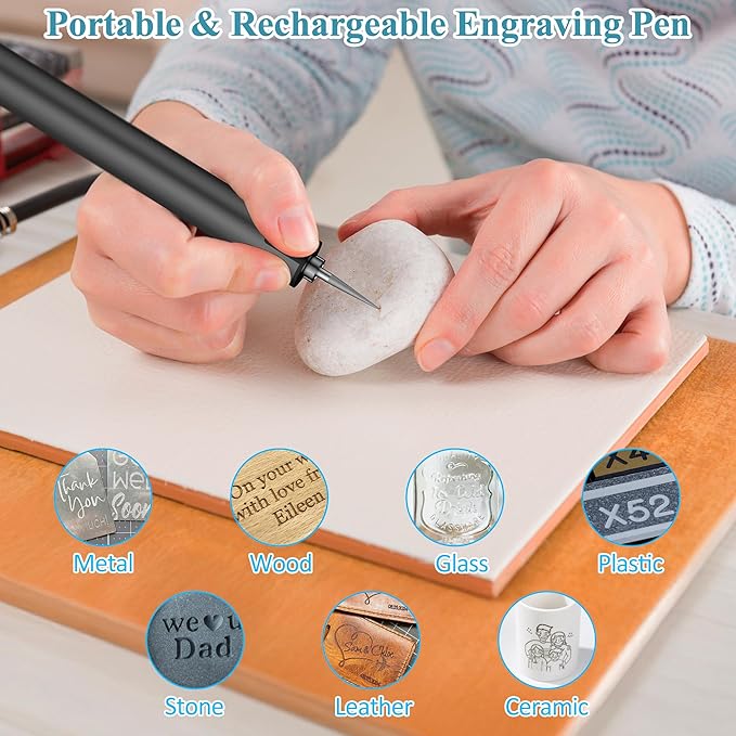 Electric Engraving Pen with Light, Mini DIY Electric Etching Machines with 44 Bits,USB Rechargeable Cordless Rotary Tool,Engraving Pen for Metal, Wood, Glass and Plastic,Dark Grey