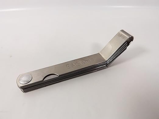 Offset Feeler Gauge Set - 16 Blades for Gap Width or Thickness, .005-.020 inch / .127-.508 mm, Inches & Millimeters Imprinted