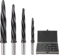 4pcs Bridge/Construction Reamer Set, 3/8", 1/2", 5/8", 3/4”, M35 HSS Taper Chucking Reamer Drill Bit for Steel Alloy Aluminum Metal Wood Plastic, 3/8" or 1/2" Shank, to Enlarge/Align Holes