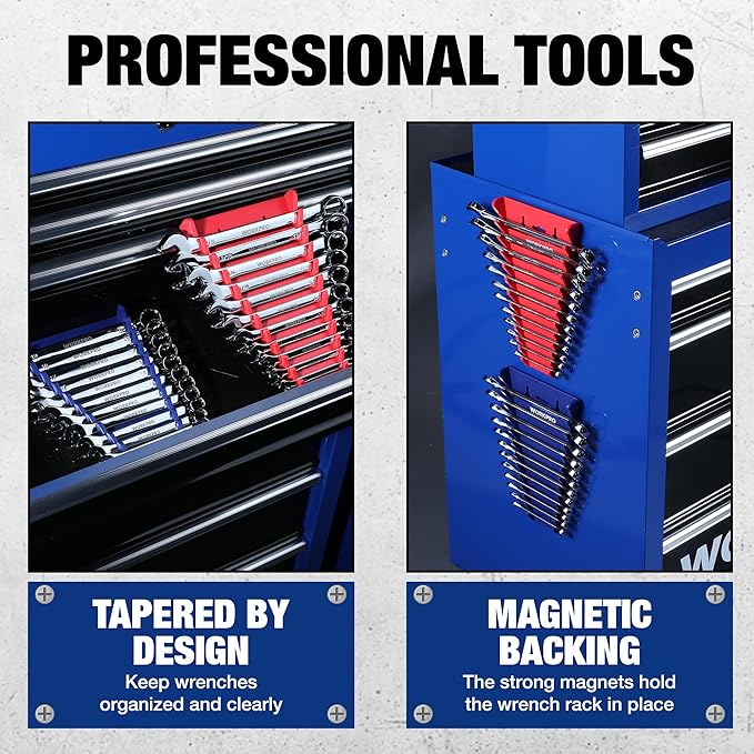 WORKPRO 2-Pack Magnetic Wrench Organizer, 12-Piece Wrench Holder Set for Tool Box Drawer, Wrench Rack Tool Trays SAE(1/4" - 15/16") and Metric(6mm-24mm)