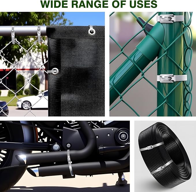Metal Zip Ties 11.8inch 100pcs 304 Stainless Steel Cable Ties, Uv Resistant Heavy Duty Stainless Steel Zip Ties for Machinery, Exhaust Wrap, Farm, Pipe, Roof, Cable, and Outdoor Fence