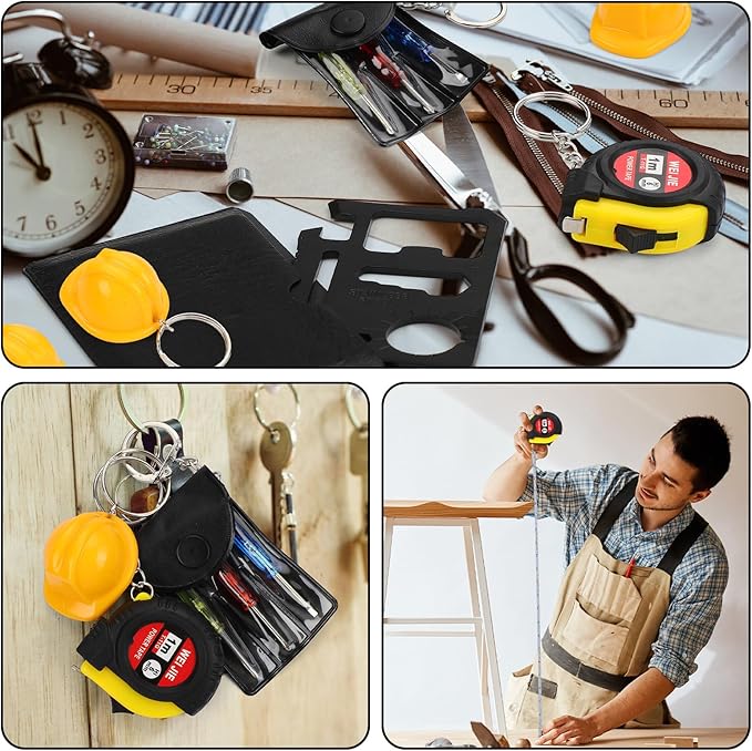 72 Pcs Mini Tape Screwdriver Keychain Set Christmas Men Gifts Bulk Adult Party Favors Multitool Pen Card Tool Measuring Keychains Stocking Christmas Stuffers for Men Dad (Yellow,Black)