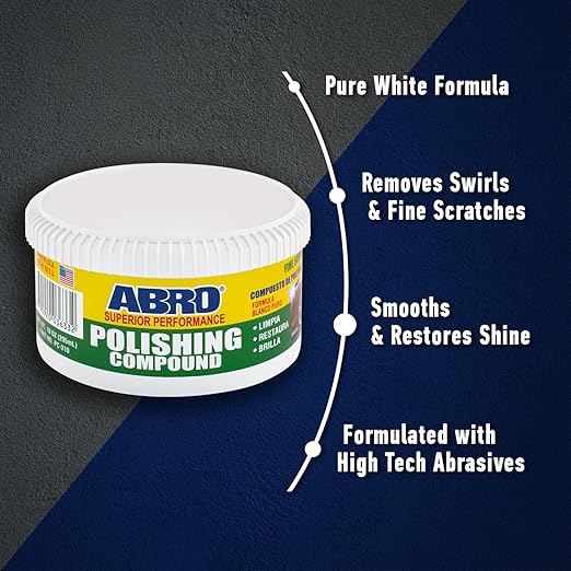 ABRO Superior Performance Car Polishing Compound for Oxidized Finishes, Buff, Shine, Smooth, & Clean, Scratch Remover for Vehicles, Boats, & Bikes - 10 oz.