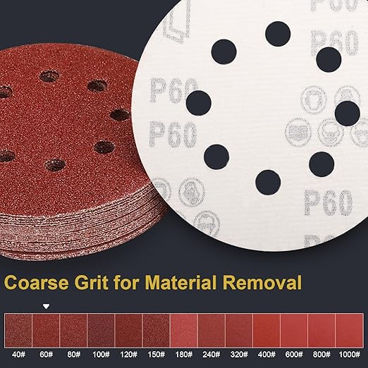 100 PCS 5 Inch Sanding Discs 60 Grit Hook and Loop Adhesive Round Sandpaper for Random Orbital Sander