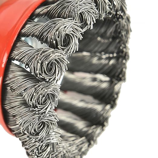 2 Pieces - 3 Inch Twisted Knotted Wheel Cup Brush with 5/8"-11 Threaded Arbor for Angle Grinder, Max RPM 12,500, Heavy-Duty Conditioning for Metal - 0.020in Carbon Steel for Rust Removal, Abrasives