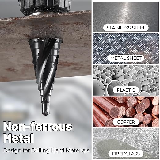 Cobalt M35 Step Drill Bit 3/16" to 7/8", TiAlN Coating 4 Spiral Flute Step Bit for Stainless Steel, Metal, Aluminum, Plastic