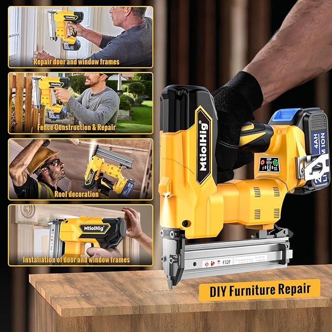 Cordless Brad Nailer Compatible with Dewalt 20V Battery, 18 Gauge 5/8 to 1-1/4 Inch Nail Gun with 1 x 3.0Ah Rechargeable Battery, Powered Electric Tool Set Brushless Motor 2 Modes