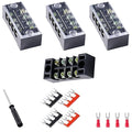 Terminal Block (4 Sets) 4Pcs 4 Positions Dual Row 600V 15A Screw Terminal Strip Blocks with Cover&4Pcs Pre-Insulated Barrier Termina Block Strip& 16Pcs Insulated Fork Wire Connector
