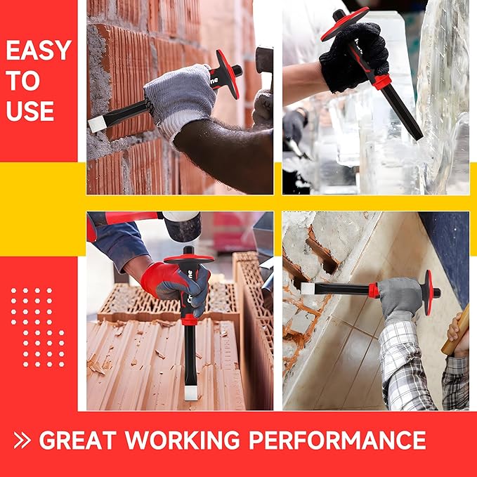 Masonry Chisel Set - 2-Piece Heavy Duty Pointed & Flat Rock Chisels 300x19mm | 40CR Steel Heat-Treated for Brick Concrete Stone - Demolition & Construction Tools