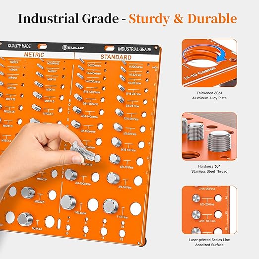 54 Nut and Bolt Thread Checker, Bolt Size and Thread Gauge 22 Standard & 24 Metric Bolt & 8 Drill Bit Gauge, Bolt and Nut Identifier Gauge with Inch and Centimeter Scales