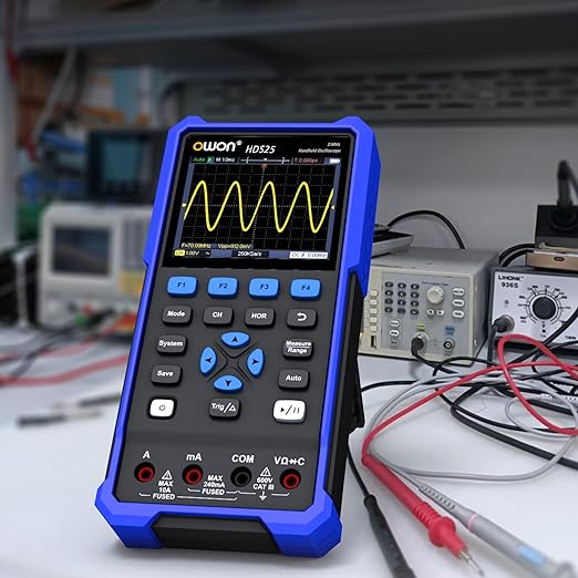 HDS25 OWON Oscilloscope Multimeter 25MHz Bandwidth Dual Channel Handheld Oscilloscope with 250 MSa/s Sample Rate Digital Multimeter Tester