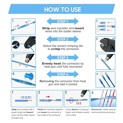 Kuject 260PCS Heat Shrink Wire Connectors, Multipurpose Electrical Wire Connectors Kit, Waterproof Solder Seal Terminal Connectors, Insulated Spade Crimp Ring Butt Splice Connectors for Marine Truck