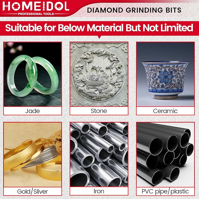 20PCS Stone Carving Set Diamond Burr Bits, HOMEIDOL Diamond Grinding Bits Suitable for Dremel, Polishing Kits Rotary Tools Accessories with 1/8" Shank for Carving, Engraving, Grinding, Stone, Glass