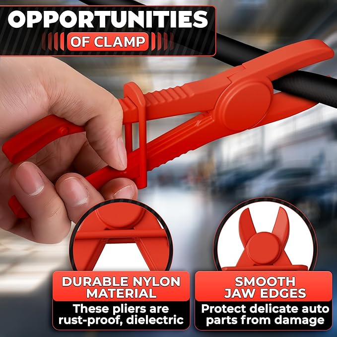 Hose Pinch Off Pliers Set – 6Pcs Nylon Clamp Tools for Fuel, Coolant & Brake Lines – Non-Conductive Hose Locking Pliers for Automotive Repairs – Rust-Proof with Secure Lock Buckle & Anti-Slip Handles