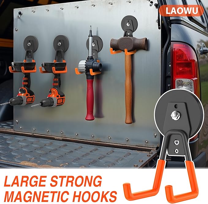 3Pcs Large Magnetic Hooks Heavy Duty for Garage, Magnet Hooks for Hanging Heavy Duty, Strong Magnet Storage Hooks for Hanging Garage Tools& Garden Tools