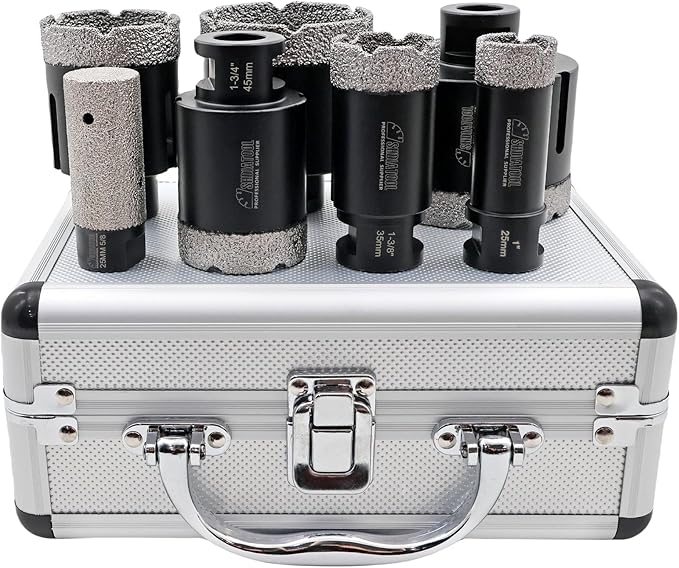 SHDIATOOL Diamond Core Drill Bits Set Hole Saw Kit for Porcelain Tile Ceramic Marble Brick Vacuum Brazed Cutter 7-Piece (25/35/45/51/65/76mm)+25mm Finger Bits