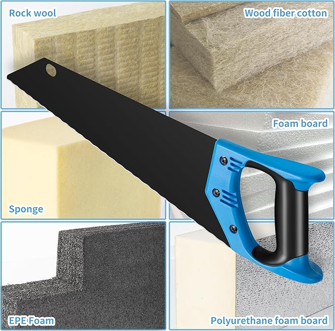 Insulation Hand Saw, 16 Inch Steel Blade Wavy Teeth Serrated Sharp Utility Tool, Insulation Saw for Cutting Wood Fiber Board, Foam, Mineral Wool, Styrofoam Rockwool