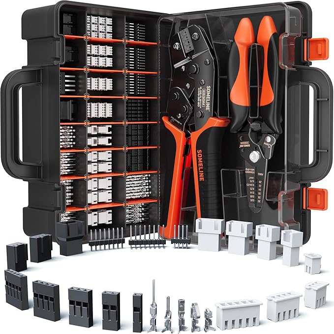 SOMELINE Crimping Tool Connector Set, JST-XH 2.5mm/Du pont 2.54mm/KF2510 2.54mm Connector Set, 24 Styles, 30-20 AWG Ratcheting Crimper for JST Series,KF2510,Molex,AMP EI series