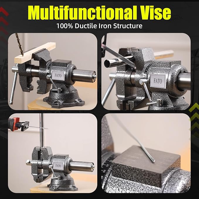 FATO 5-inch Heavy Duty Bench Vise, 360°-Degree Ductile Iron Bench Vise Multi-Purpose Swivel Base and Head With Anvil, Utility Combination Pipe Home Vise for Woodworking