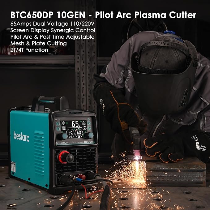 Plasma Cutter, [Pilot Arc] [Large LED Display] [Air Sensor] 65A bestarc Plasma Cutter Machine 110/220V Dual Voltage, 5/8 Inch Clean Cut 1 Inch Max Cut, Post Flow 2T/4T for Beginners DIY