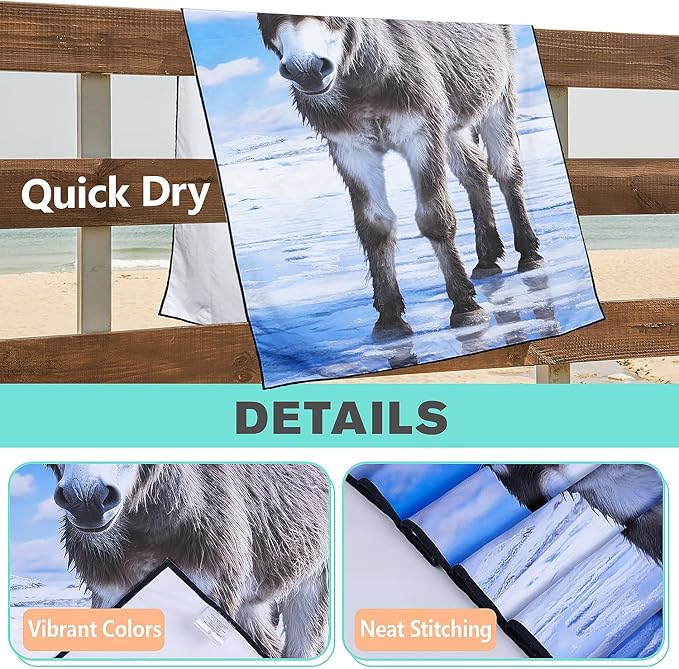Icefield Donkey Beach Towel Oversized 36" x 72", Thin Lightweight Sand Free Quick Dry Microfiber Towel for Swimming Pool Cruise Camping Travel