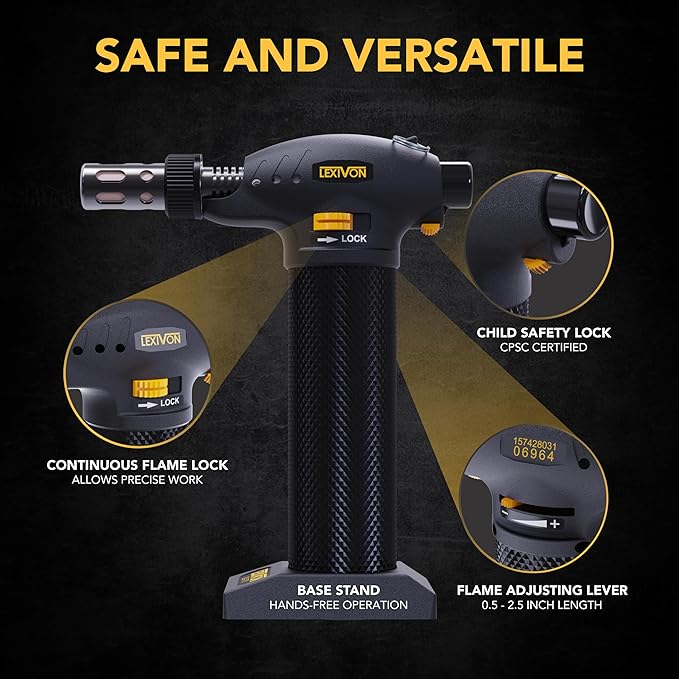 LEXIVON Butane Torch Multi-Function Kit | Premium Self-Igniting Soldering Station with Adjustable Flame | Pro Grade 125-Watt Equivalent (LX-771)