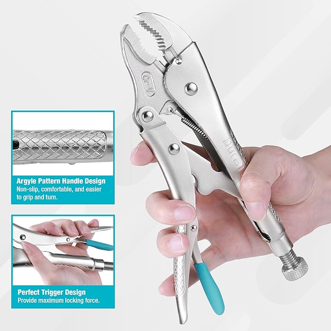 DURATECH 10-Inch Locking Pliers, Premium Cr-V Construction, Curved Jaw Locking Pliers with Wire Cutter, Fit for Clamping Twisting Welding