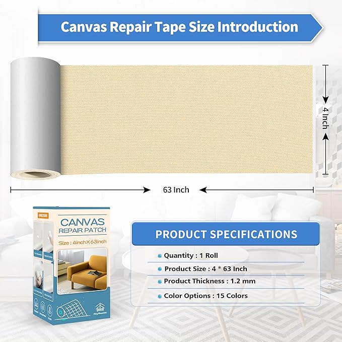 KING MOUNTAIN Canvas Repair Tape,Outdoor Gear Patch, 4×63 Inches,Waterproof,Self-Adhesive for Repairing Boat Covers,Sun Shades,Sofas,Tents,Lounge Chairs,Awnings (Beige2.0)