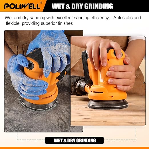POLIWELL 5 Inch Sanding Discs 8-Hole Hook and Loop Sandpaper Wet Dry Sanding Sheets 80 to 2000 Assortment Grits 50 Pack with 5” Interface Pad for Random Orbital Sander Automotive Wood Metal Plastic