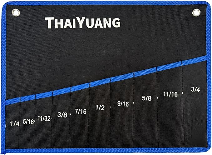 Wrench Roll Up Pouch Bag Wrench Organizer Tool Holder with 10-Pockets SAE (Not Including Wrench)