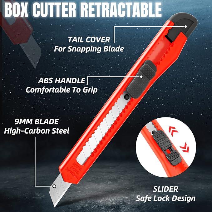 18 Pack Box Cutter, Utility Knife with 9MM Snap-Off Blade, Lightweight Razor Knife for Home, Office, Crafts, Box Cutter Knife Exacto Knife Perfect for Boxes, Carton, Cardboard