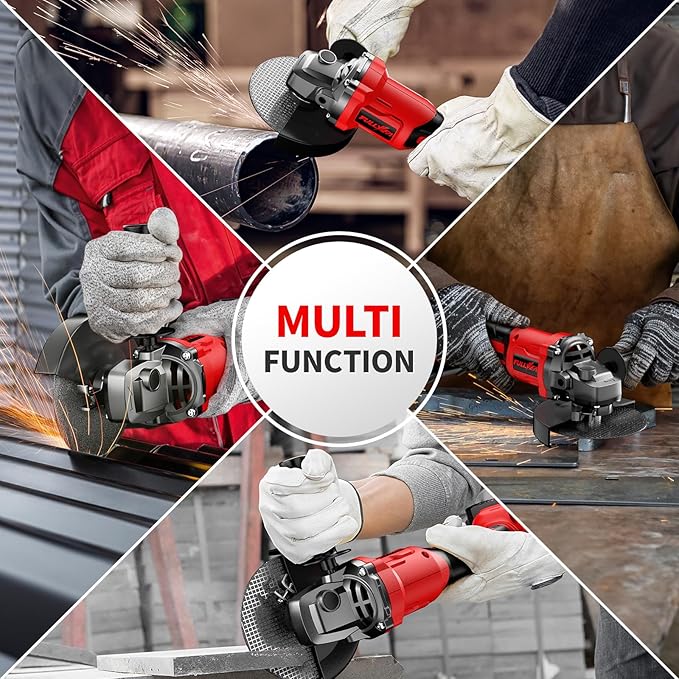 Cordless Angle Grinder 4-1/2 inch, Power Angle Grinder with 2x4.0Ah Battery, 10000 RPM Brushless Metal Grinder with Cutting Wheels, Electric Grinder Tool for Wood Metal Cutting & Grinding
