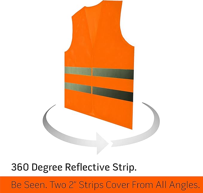 PeerBasics Safety Vest Bulk 12 Pack - Orange Reflective High Visibility, Men Women