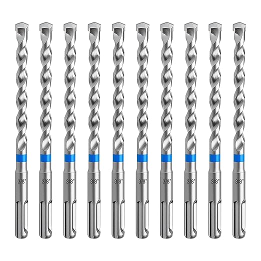 toolant Masonry Drill Bit,SDS Plus Rotary Hammer Drill Bits Set for 3/8" x6inch 10pcs,Carbide Tipped 2-Cutter for Concrete,Masonry and Brick