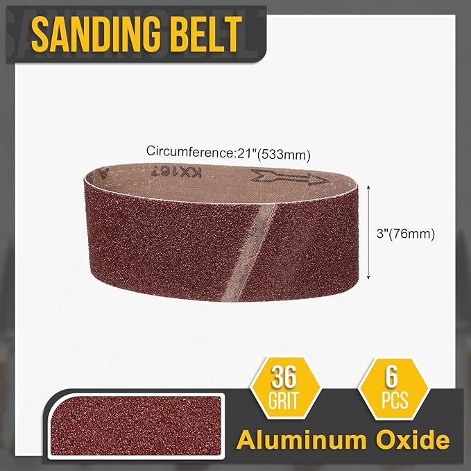 3 x 21 Inch Sanding Belt, 3 Pcs 36 Grit Knife Sharpener Belts Work Sharpening for Belt Sander Knife Carving Tool Metal Working