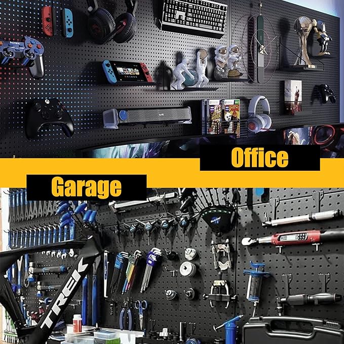 Peg Board, 4 Pack Metal Pegboard Panels Black Pegboards Wall Organizer with Bent Frame Heavy Duty Peg Board for Walls Home, Garage Tool Storage, Office Organization, Craft Room, Kitchen