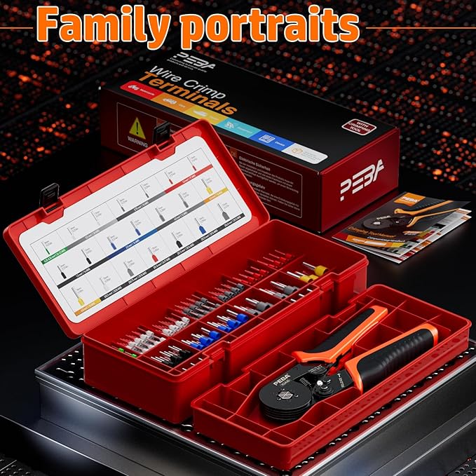 PEBA Ferrule Crimping Tool Kit, 21 Sizes Ferrule Kit, AWG 28-7 Self-Adjusting Hexagon Crimper for Wire Ferrules Terminals | Electrical Wire Ferrule Kit - Hex Ferrule Crimp Tool - Ratchet Crimping Tool