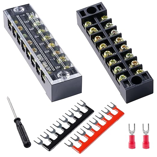 Terminal Block (2 Sets) 2Pcs 8 Positions Dual Row 600V 15A Screw Terminal Strip Blocks with Cover&2Pcs Pre-Insulated Barrier Termina Block Strip&16Pcs Insulated Fork Wire Connector