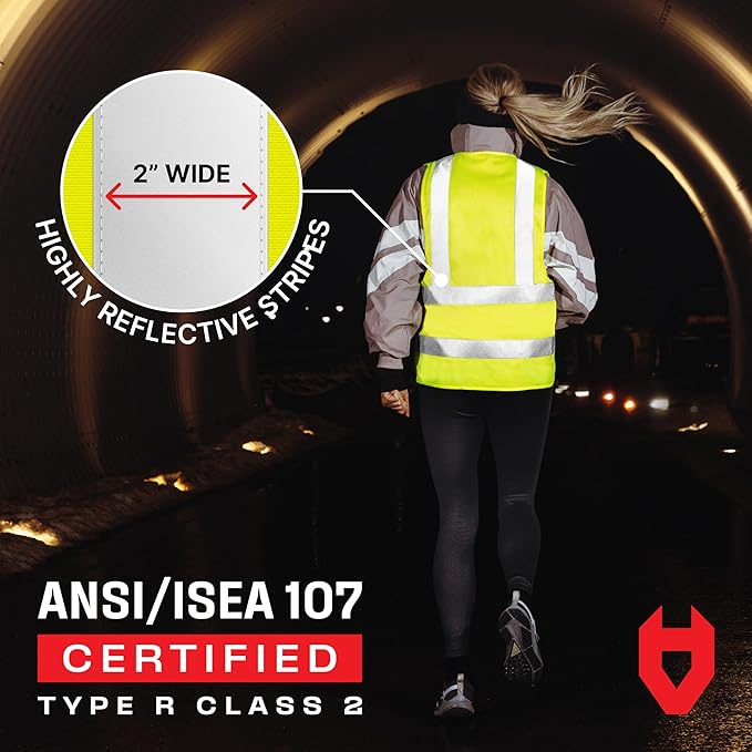 NoCry 360° Reflective Hi Vis Vest for Men and Women with Reinforced Stitching — ANSI/ISEA Yellow High Visibility Clothing for Work with Strong Hook & Loop Closure