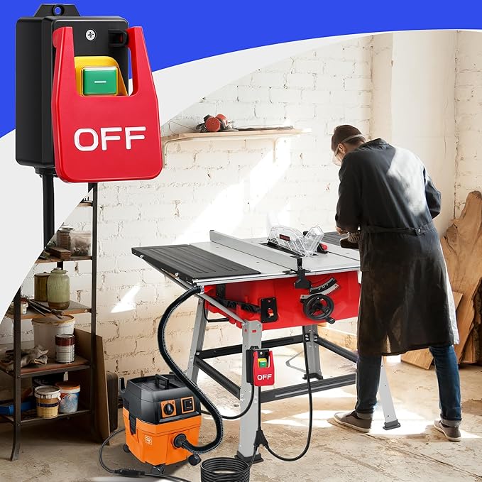 Dreyoo 1 Pack 120/230V Single Phase On/0ff switch, 120V 2HP Router Table Switch with Large Stop Sign Paddle Easy Contact for Fast Power Off for Table Saw and Other Electrical Equipment (2 Female Plug)