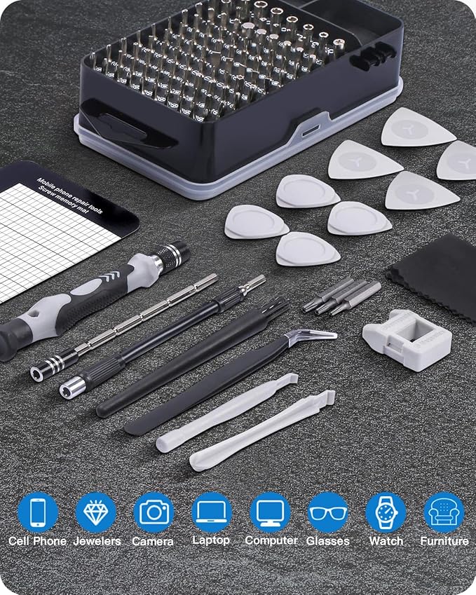 SHOWPIN 122 in 1 Precision Computer Screwdriver Kit, Laptop Screwdriver Sets with 101 Magnetic Drill Bits, Computer Accessories, Electronics Tool Kit Compatible for Tablet, PC, iPhone, PS4 Repair