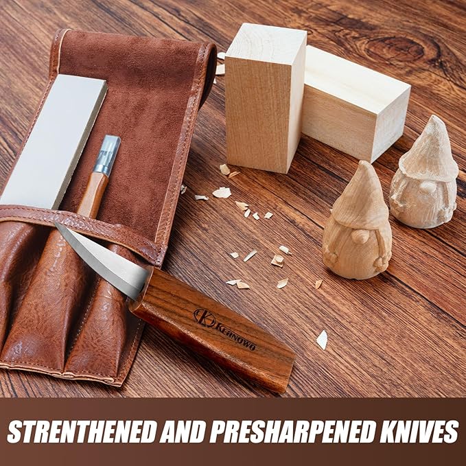 Wood Carving Kit, All-in-1 Wood Carving Tools with Vedio Tutorials & Template, Whittling Kit with Leather Storage Bag for Beginners and Enthusiasts